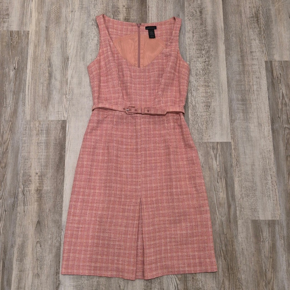 Blush Pink Tweed Belted Dress Light Academia Work Cute Corporate Pleated Girly 6